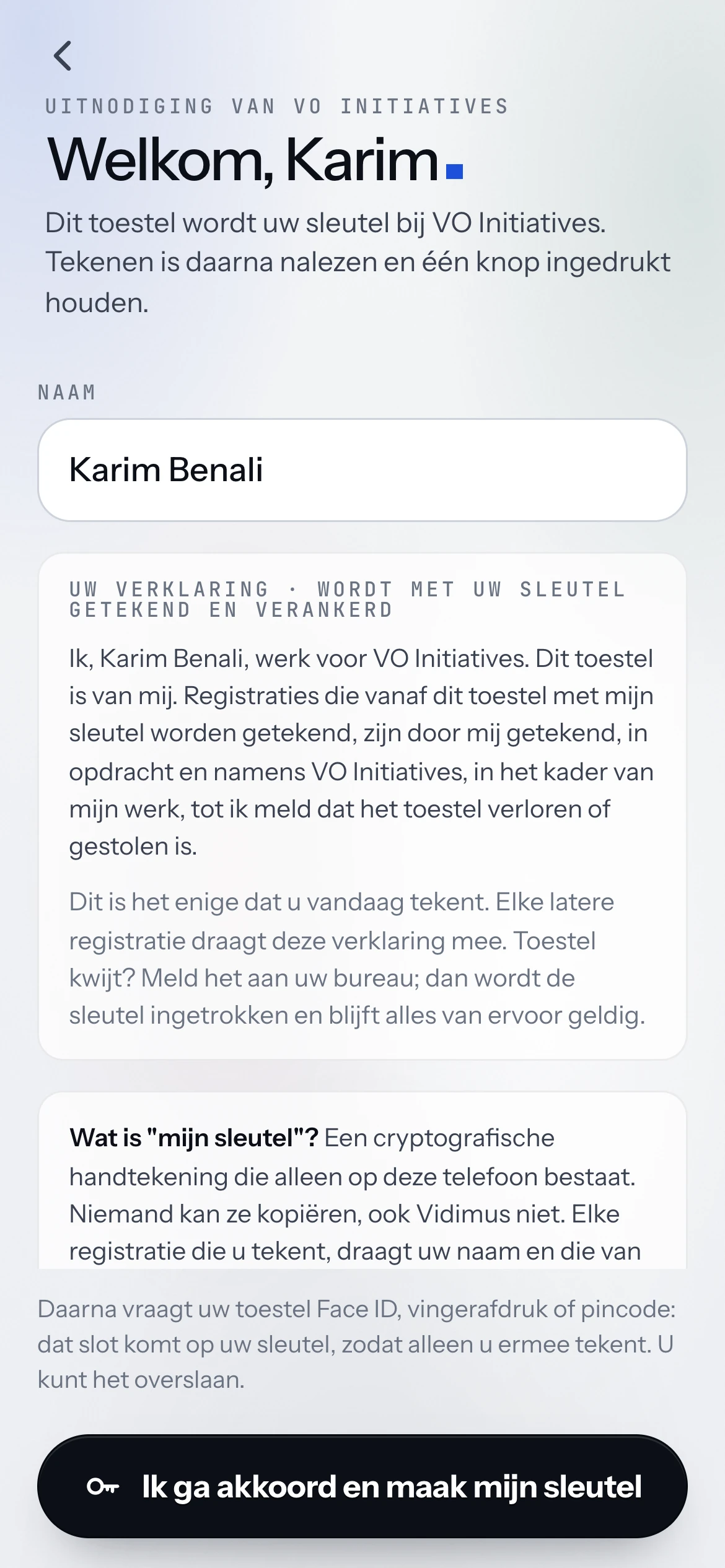 Uitnodiging: de telefoon van de medewerker wordt zijn sleutel, met verklaring van de werkgever en Face ID