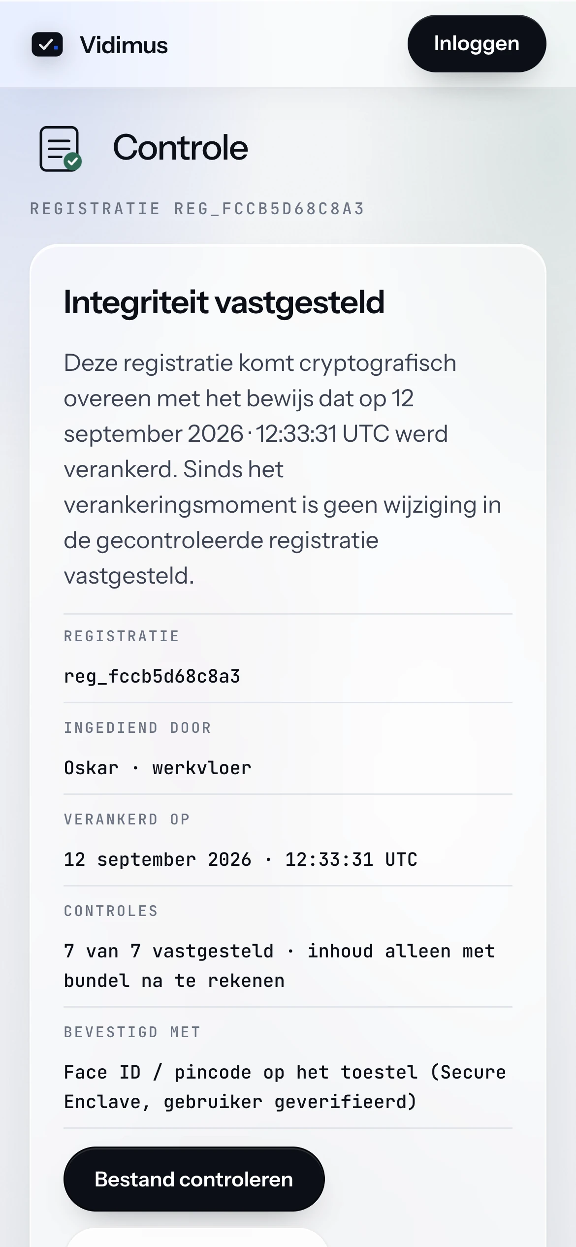 Publieke controlepagina: integriteit vastgesteld, acht controles
