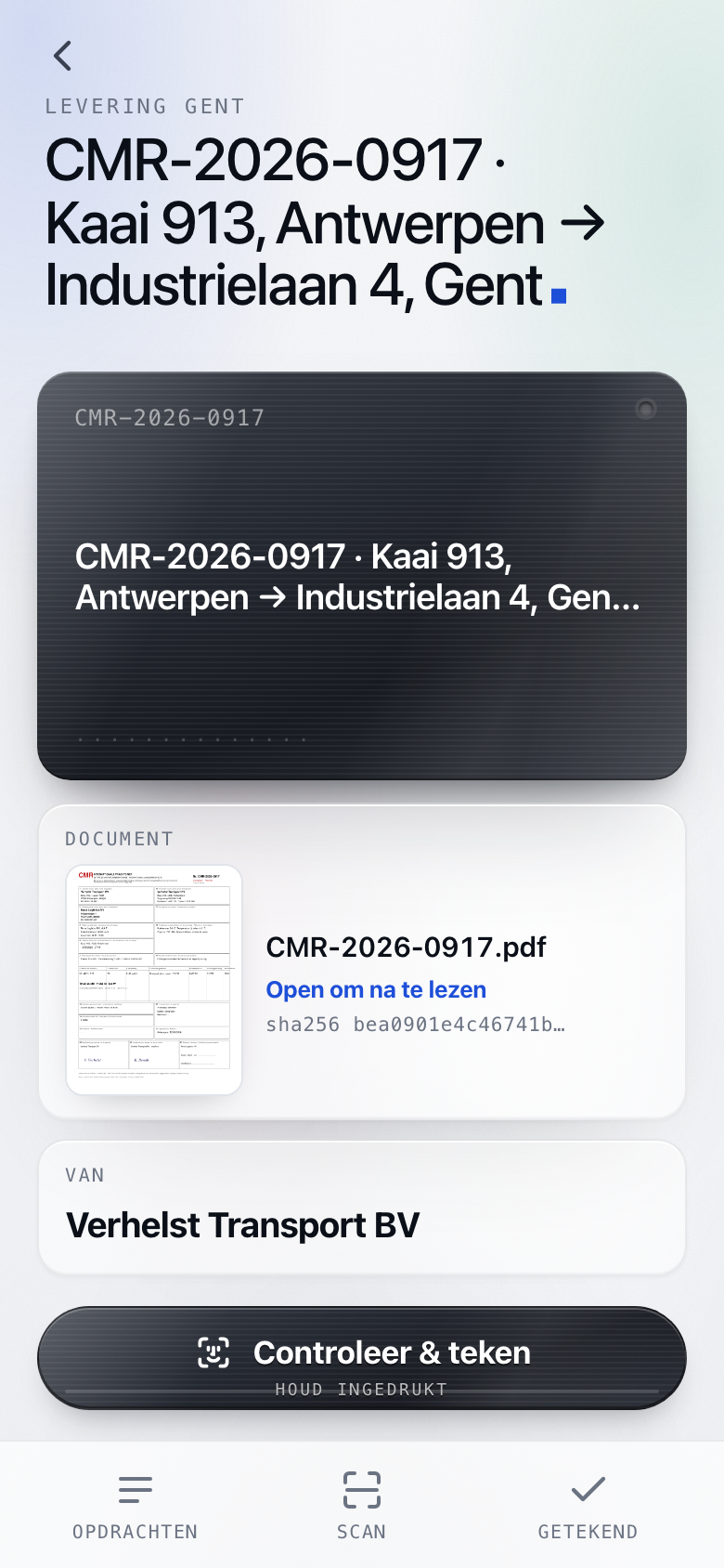 Wallet: opdrachten van het bureau en een bevestiging om te tekenen